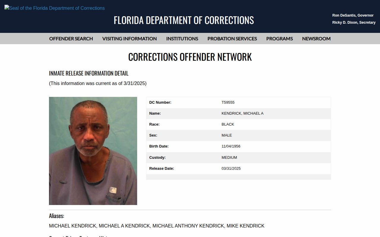 Florida FDC released inmate record for Lee County searches