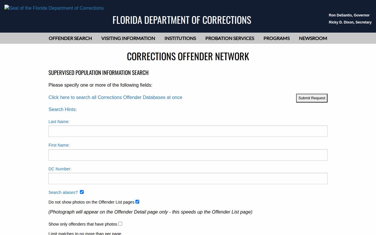 FDC supervised population lookup for Lee County parole and probation records